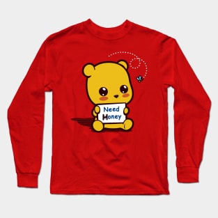 Cute Kawaii Funny Bear Cartoon Asking For Honey Cute Meme Long Sleeve T-Shirt